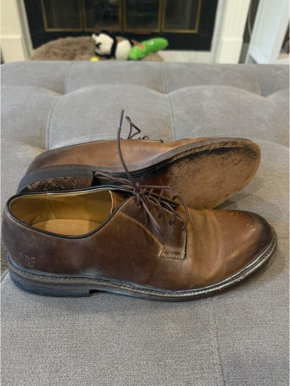 Frye Mens 9.5 D Tan Leather Plain Toe Derby Dress Shoes